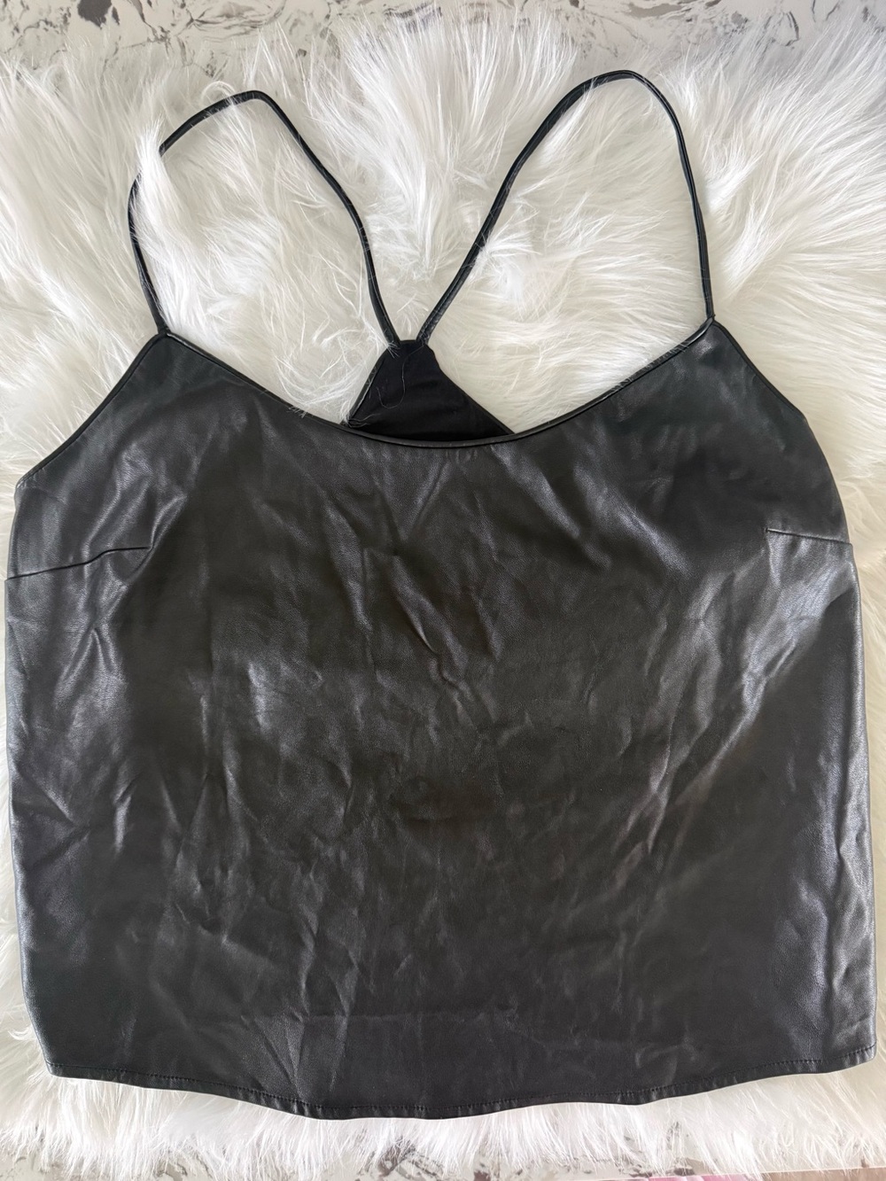 🔥 GUESS Los Angeles - Faux Leather Strappy Racerback Camisole Tank Top